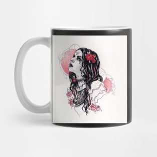 Red Moon and Rose Lady , tattoo inspired Mug